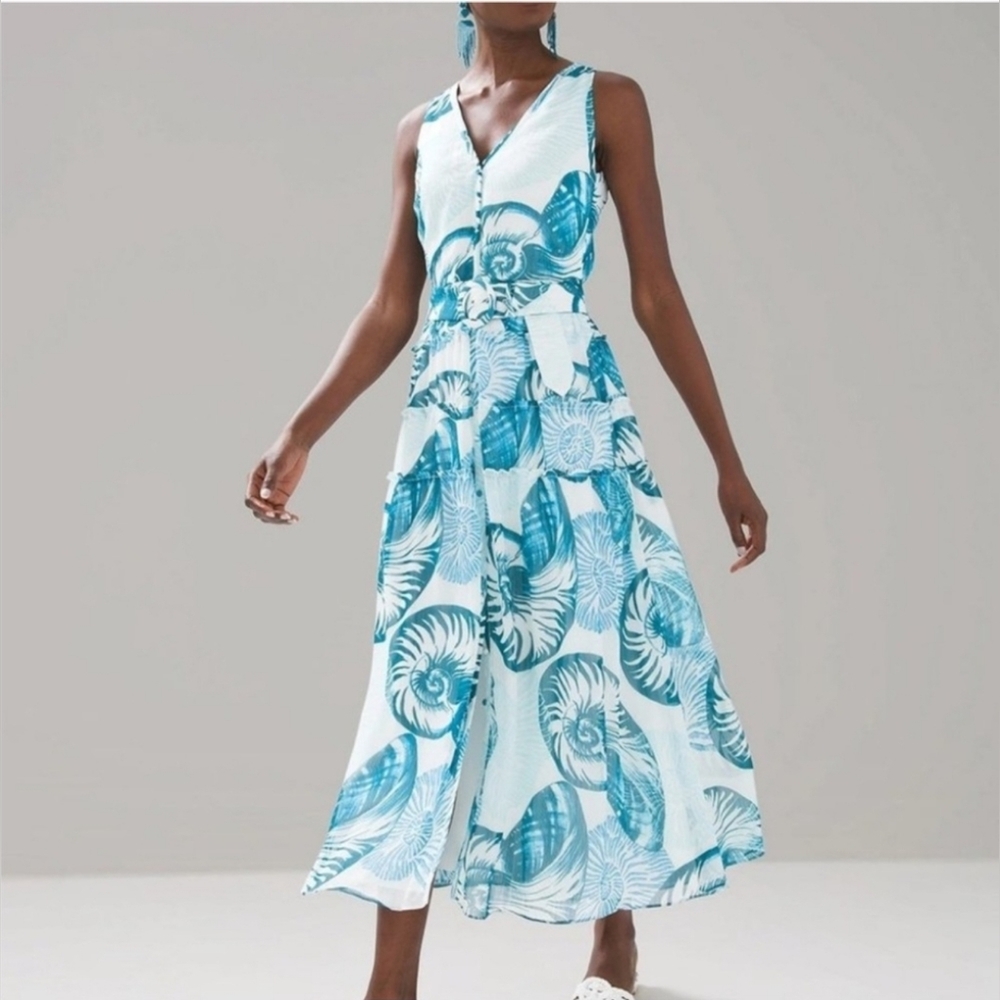 White House Black Market Teal and White Patterned Dress